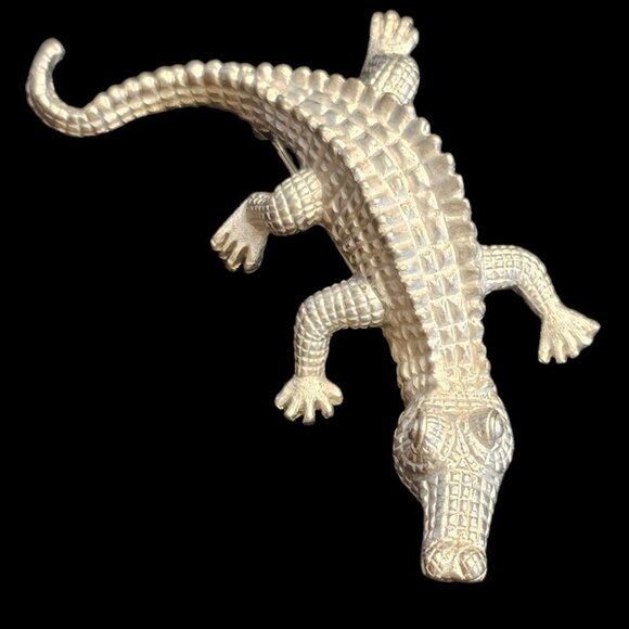 Vintage Crocodile Brooch Pin - Silver Tone Metal - For Reptile Enthusiasts - Picture 4 of 11